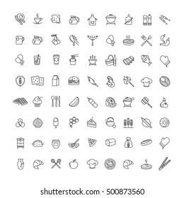 Outline web icons - fruits, food, seafood for your design