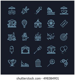 Outline web icons set - amusement park, attraction park illustrations