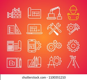 Outline web icons set - building, construction and home repair tools. Engineering line icon