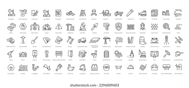 Outline web icons set - building, construction and home repair tools