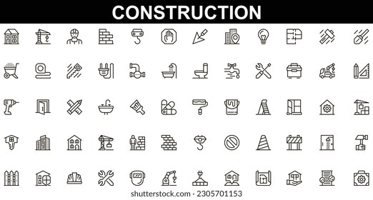 Outline web icons set - building, construction and home repair tools