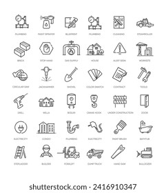 Outline web icons set - building, construction and home repair tools
