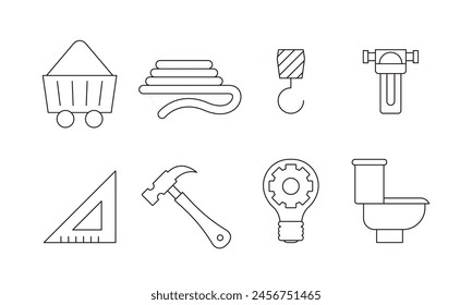 Outline web icons set building, construction and home repair tools