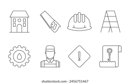 Outline web icons set building, construction and home repair tools