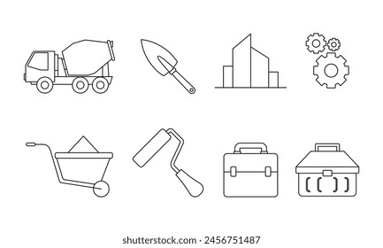 Outline web icons set building, construction and home repair tools