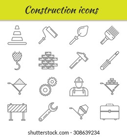 Outline web icons set - building, construction and home repair tools