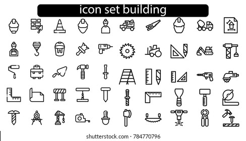 Outline web icons set -building, construction and home repair tools worker