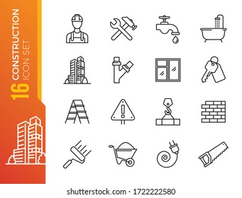 Outline web icons set - construction, home repair tools. Thin line web icons collection. Simple vector illustration.