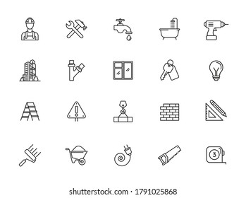 Outline web icons set - construction, home repair tools. Thin line web icons collection. Simple vector illustration.