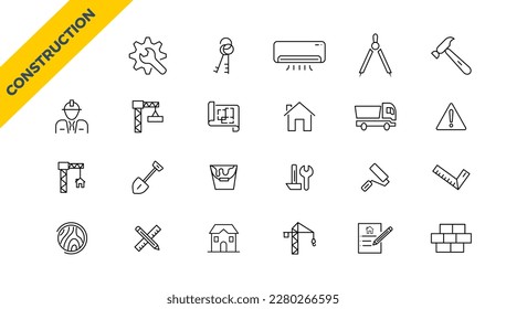 Websymbole im Überblick - Bauen, Heimwerkerwerkzeuge. Sammlung von dünnen Web-Symbolen. 
