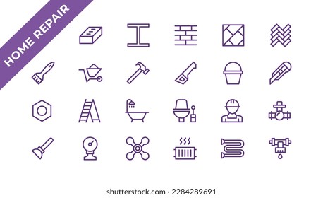Outline web icons set - construction, home repair tools. Thin line web icons collection. Simple vector illustration