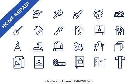 Outline web icons set - construction, home repair tools. Thin line web icons collection. Simple vector illustration