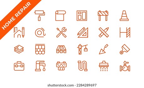 Outline web icons set - construction, home repair tools. Thin line web icons collection. Simple vector illustration