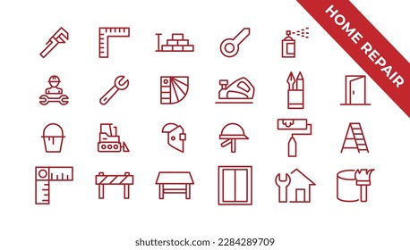 Outline web icons set - construction, home repair tools. Thin line web icons collection. Simple vector illustration