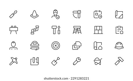 Outline web icons set - construction, home repair tools. Thin line web icons collection. Simple vector illustration