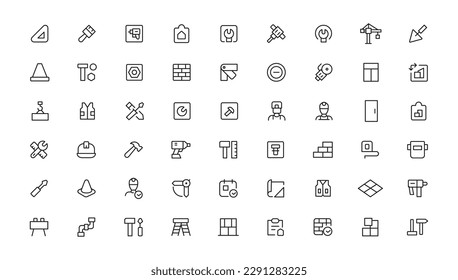 Outline web icons set - construction, home repair tools. Thin line web icons collection. Simple vector illustration