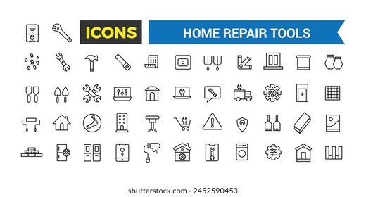 Outline Web Icons Set - Construction, Home Repair Tools, Thin Line Web Icons Collection, Vector Illustration
