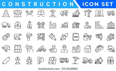 Outline web icons set - construction, home repair tools. Thin line web icons collection. Simple vector illustration