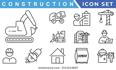 Outline web icons set - construction, home repair tools. Thin line web icons collection. Simple vector illustration