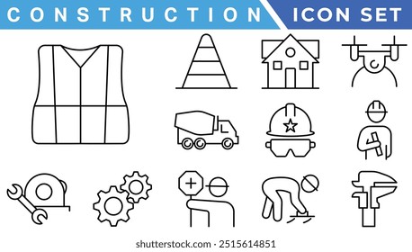 Outline web icons set - construction, home repair tools. Thin line web icons collection. Simple vector illustration