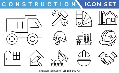 Conjuntos de ícones web do esboço - construção, ferramentas de reparação da casa. Coleção de ícones da Web de linha fina. Ilustração de vetor simples