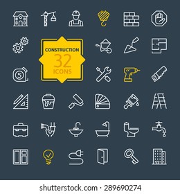 Outline web icons set - construction, home repair tools