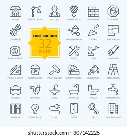 Outline web icons set - construction, home repair tools svg