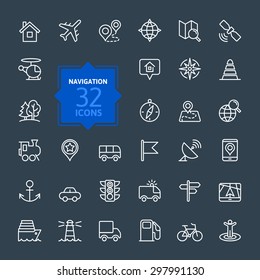 Outline web icons set - navigation, location, transportation