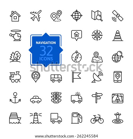 Outline web icons set - navigation, location, transportation