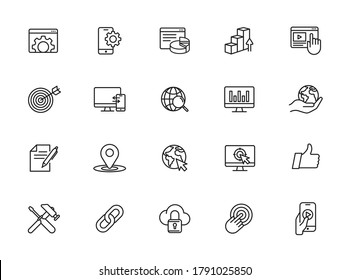 Outline web icons set - Search Engine Optimization. Thin line web icon collection. Simple vector illustration.