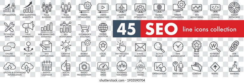 Outline web icons set - Search Engine Optimization. Thin line web icon collection. Simple vector illustration.