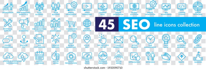 Outline web icons set - Search Engine Optimization. Thin line web icon collection. Simple vector illustration.