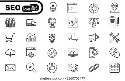 Outline web icons set - Search Engine Optimization. Thin line web icon collection. Simple vector illustration.