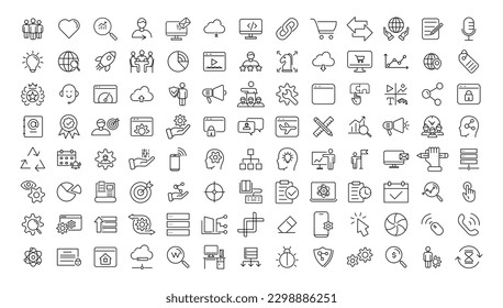 Outline web icons set - Search Engine Optimization. Thin line web icon collection. Simple vector illustration.
