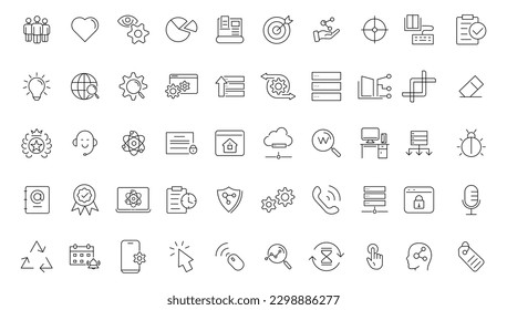 Conjunto de iconos web de esquema - Optimización del motor de búsqueda. Colección de iconos de línea delgada. Ilustración vectorial simple.
