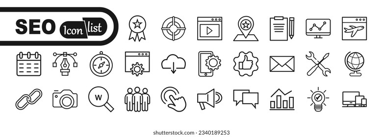 Outline web icons set - Search Engine Optimization. Thin line web icon collection. Simple vector illustration.