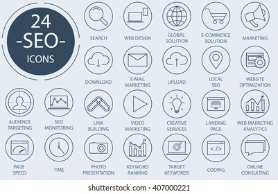 Outline web icons set - Search Engine Optimization.