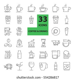 Outline web  mono symbol  vector  icon set  - ( drink , coffee machine, tea, alcohol )