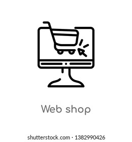 outline web shop vector icon. isolated black simple line element illustration from marketing concept. editable vector stroke web shop icon on white background