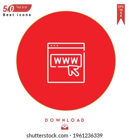Outline website icon.website icon vector isolated on Red background. Graphic design, contacts-communication icons, mobile application, logo, user interface. EPS 10 format vector