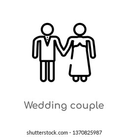 outline wedding couple vector icon. isolated black simple line element illustration from birthday party and wedding concept. editable vector stroke wedding couple icon on white background