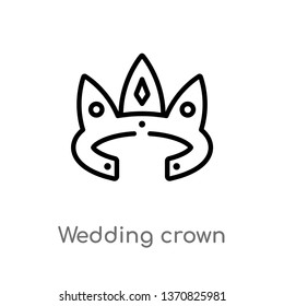 outline wedding crown vector icon. isolated black simple line element illustration from birthday party and wedding concept. editable vector stroke wedding crown icon on white background