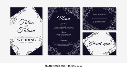 outline wedding invitation card set traditional retro rustic vintage modern abstract doodle hand drawn floral and beauty flower background template mockup ornament gold colorful vector illustration