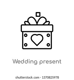 outline wedding present vector icon. isolated black simple line element illustration from birthday party and wedding concept. editable vector stroke wedding present icon on white background