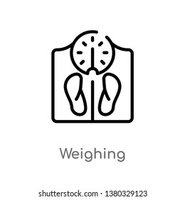 outline weighing vector icon. isolated black simple line element illustration from electronic devices concept. editable vector stroke weighing icon on white background