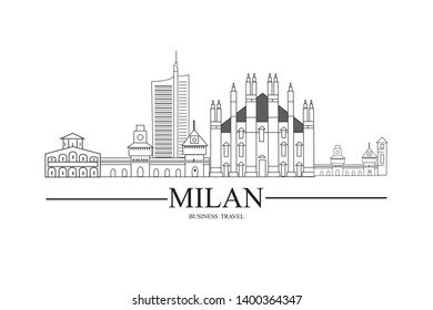 Outline Welcome to Milan, Italy. Vector Illustration. Business Travel and Tourism Concept with Modern Architecture. Milan, Cityscape with Landmarks.