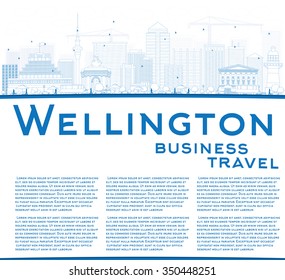 Outline Wellington skyline with blue buildings and copy space. Vector illustration. Business travel and tourism concept with place for text. Image for presentation, banner, placard and web site.