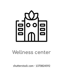 outline wellness center vector icon. isolated black simple line element illustration from buildings concept. editable vector stroke wellness center icon on white background