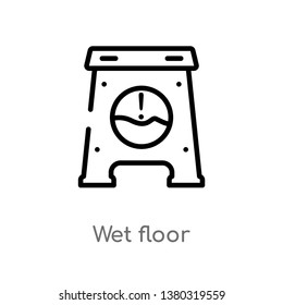 outline wet floor vector icon. isolated black simple line element illustration from cleaning concept. editable vector stroke wet floor icon on white background