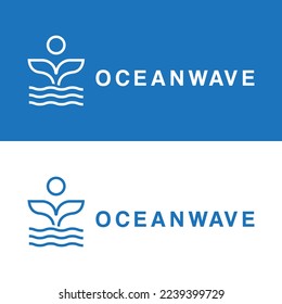 Outline whale tail ocean wave logo design